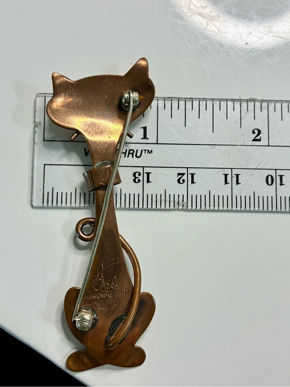 VTG Otto Robert Bade Copper Cat Brooch Pin Lightweight Feline Lover